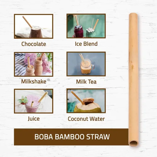 Vista 4 de Rainforest Bowls Juego de 4 pajitas de bambú Boba reutilizables, de 8 a 9 pulgadas de largo, perfectas para batidos, tés de leche, jugos, licuados