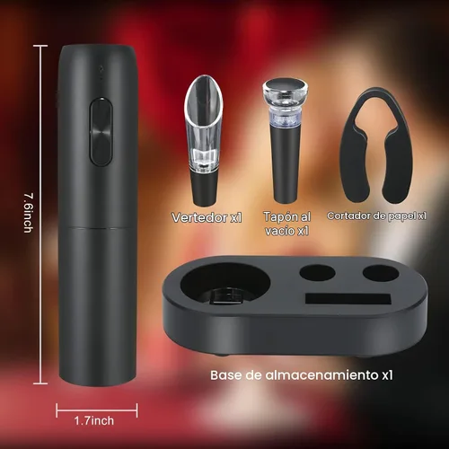 Vista 6 de VIDYSUFYR Juego de abridor eléctrico de botellas de vino con base de carga, negro, abridor automático de botellas de vino con luz LED, kit