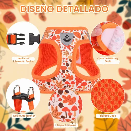 Vista 3 de EXPAWLORER Arnés para cachorros de otoño de Acción de Gracias - Collar y correa para perro - Arnés de chaleco para perros pequeños de malla suave