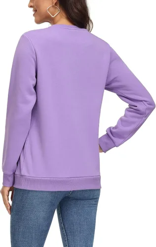 Vista 3 de MAGCOMSEN Sudadera con forro polar para mujer, cuello redondo, algodón, sin botones, casual, manga larga, cálida