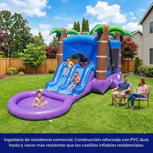 Vista 4 de HeroKiddo 26x14 Bosque Encantado - Piscina inflable de doble tobogán