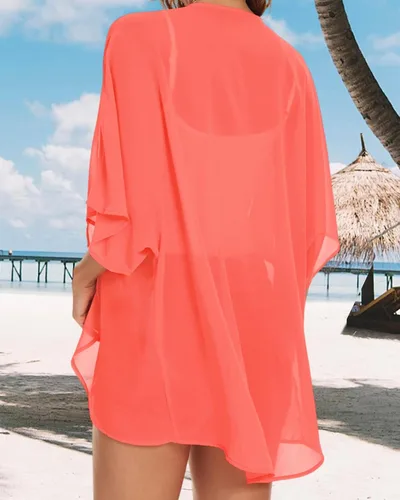 Vista 5 de Salida de baño tipo kimono para mujer, para playa, cárdigan de chifón con diseño floral, capa de ajuste suelto