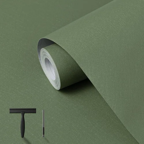 Vista 14 de practicalWs Papel tapiz de color verde salvia, papel de contacto verde para pegar y despegar, 17.7 x 118.1 pulgadas, papel tapiz removible de vinilo