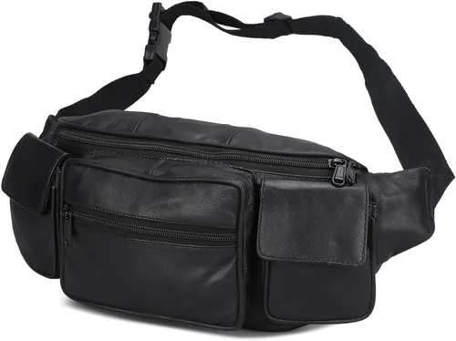 Vista 2 de Cangurera de Leatherboss Jumbo con bolsillos laterales Valcro, Negro
