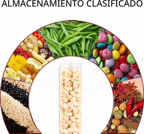 Vista 5 de Juego de 6 tarros de plástico transparente para almacenamiento de alimentos con tapa, recipiente redondo transparente para espaguetis, pasta