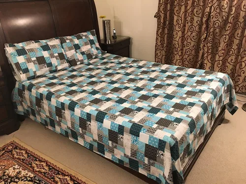 Vista 9 de El juego de 4 sábanas de 500 hilos con estampado floral azul de polialgodón de lujo incluye: 1 plano, 1 sábana bajera y 2 fundas de almohada, juego