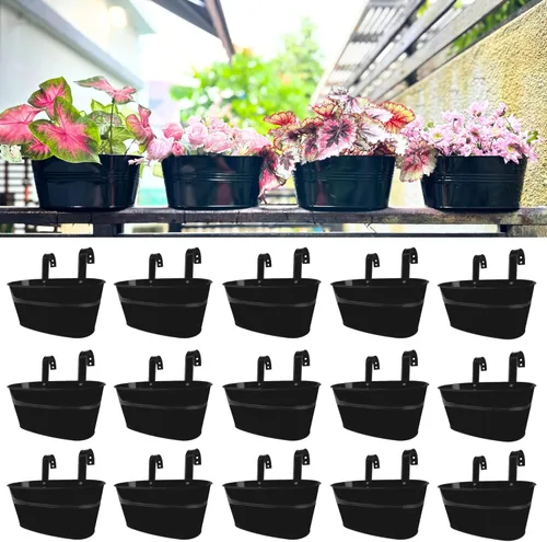 Vista 11 de LaLaGreen Macetas Colgantes para Barandilla Exterior para Plantas (Paquete de 4, 11.2 Pulgadas) Macetas Colgantes de Flores de Hierro Metal Negro