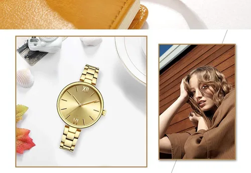 Vista 5 de Relojes de pulsera ultrafinos de cuarzo con banda de acero inoxidable estrecha para mujer