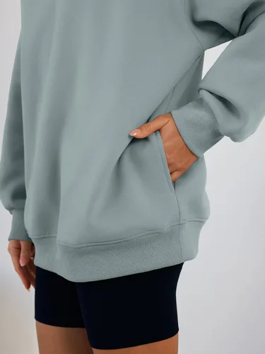 Vista 5 de Trendy Queen Sudaderas con capucha de gran tamaño para mujer, cómodas sudaderas de otoño a la moda 2025, trajes casuales de forro polar con bolsillos