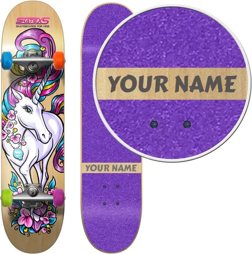 Vista 3 de Monopatín personalizado SkateXS para principiantes de unicornio para niñas