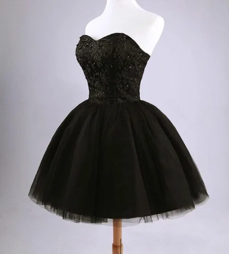 Vista 2 de Greekknight Vestido de fiesta de tul con cuentas de encaje corto con apliques de encaje vestidos de fiesta de cóctel sin tirantes vestidos de fiesta