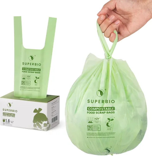 Vista 16 de SUPERBIO Bolsas compostables para restos de comida con asa de 1.6 galones, bolsas pequeñas de compost con asas, 50 unidades, 2 paquetes, BPI y OK