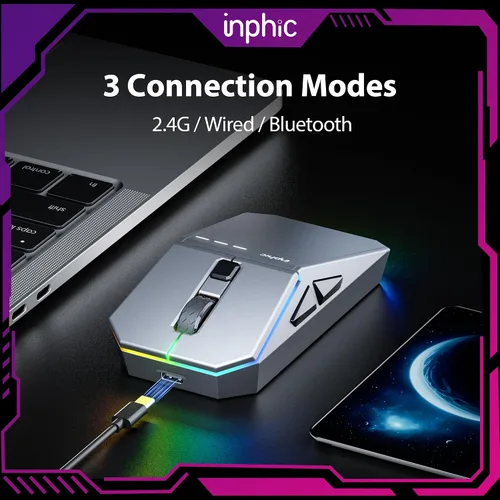 Vista 4 de INPHIC Ratón inalámbrico Cyber Silent, Tri-Mode 12000 DPI ratón