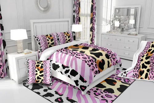 Vista 6 de Manfei Sábana bajera ajustable de piel de animal, tamaño individual, funda de cama con estampado de cebra de leopardo con 1 funda de almohada, juego