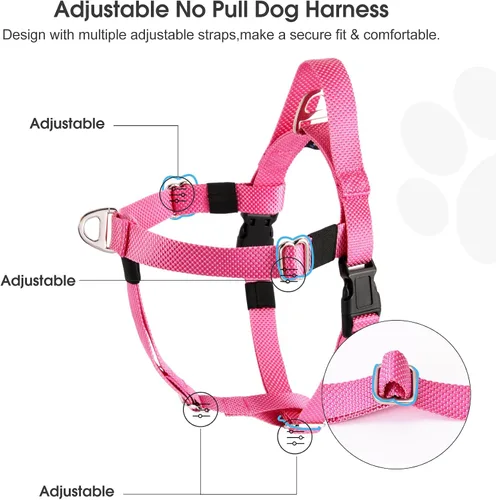 Vista 2 de Annchwool Arnés ajustable para perro, ligero sin tirones, con asa para perros pequeños, medianos y grandes, clip frontal, arnés de chaleco fácil