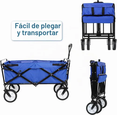 Vista 5 de Carrito plegable portátil plegable para playa, carrito de deportes al aire libre, camping, carrito de utilidad resistente con asa ajustable
