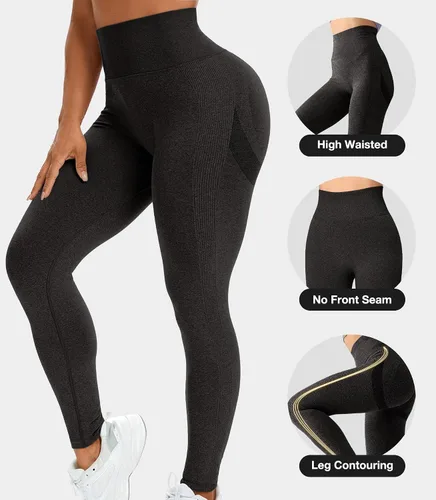 Vista 4 de JGS1996 Leggings con levantamiento de glúteos para mujer, cintura alta, para entrenamiento, sin costuras, pantalones de yoga con levantamiento