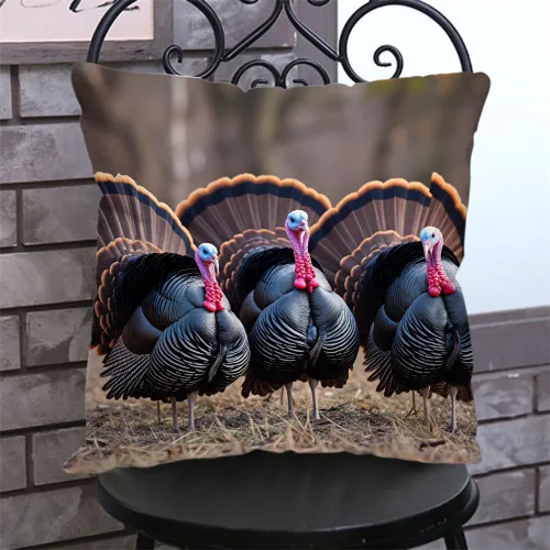 Vista 3 de Fundas de almohada de lino y algodón con diseño de pavo salvaje, fundas de almohada para sofá, cama, decoración del hogar, 18 x 18 pulgadas