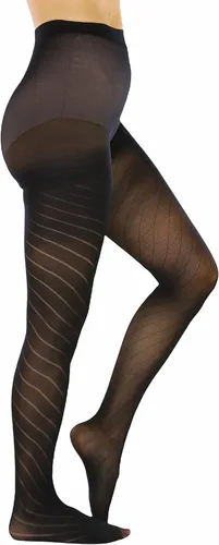 Vista 8 de ToBeInStyle Mallas de rayas opacas transparentes a rayas para mujer Lado de ganchillo - Negro
