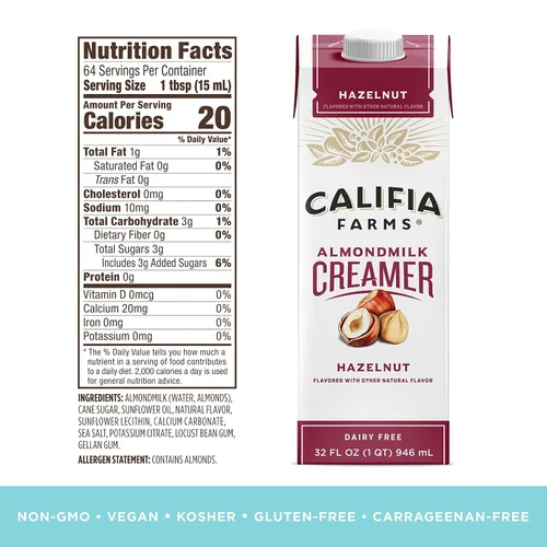 Vista 6 de Califia Farms - Crema para café de leche de almendra y avellana con crema de coco
