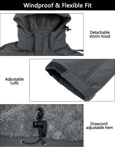 Vista 6 de Little Donkey Andy - Chaqueta de invierno para hombre, forro de sherpa cálido, softshell, cortavientos, para montaña, esquí, nieve, con capucha