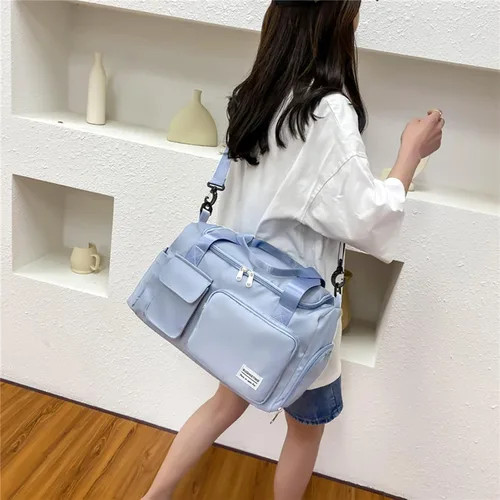Vista 415 de Pequeña bolsa de gimnasio para mujer, bolsa de viaje con compartimento para zapatos
