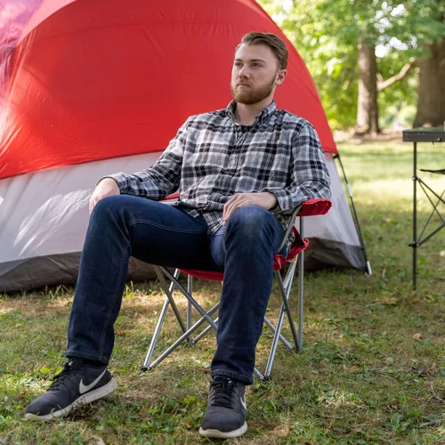 Vista 2 de Silla de campamento plegable básica con soporte para tazas, color rojo, para adultos
