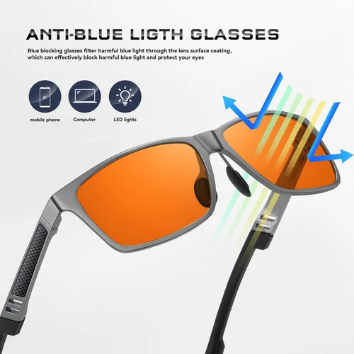 Vista 6 de Gafas de bloqueo de luz azul de metal para hombres y mujeres, marco rectangular con gafas antirreflejantes para computadora y juegos, M