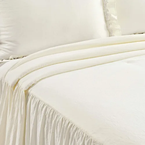 Vista 2 de Lush Decor Ella Ruffle Colcha de Encaje con Volantes, Juego de 3 Piezas, King, Marfil - Bonito Juego de Cama - Ropa de Cama King - Ropa de Cama
