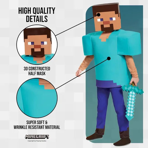 Vista 4 de Steve Deluxe Minecraft disfraz, multicolor, pequeño (4-6)