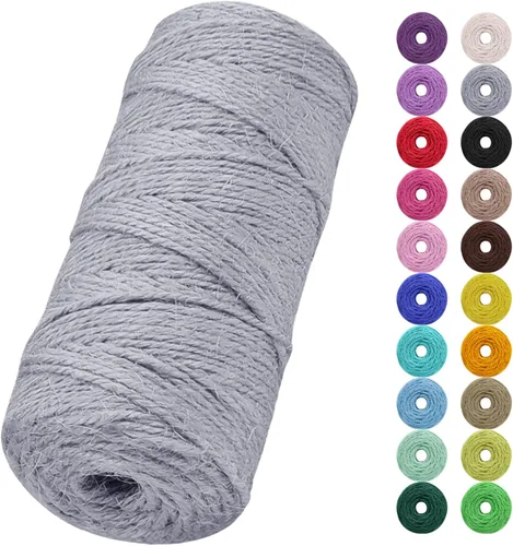 Vista 29 de Cuerda de yute natural de 0.079 pulgadas y 328 pies para manualidades, cuerda de yute de colores de 3 capas para envoltura de regalos, jardinería