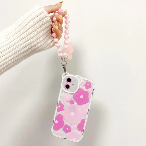 Vista 4 de NITITOP Funda compatible con iPhone 11, lente de cámara transparente con diseño de oso floral y cadena de pulsera de flores para mujeres y niñas