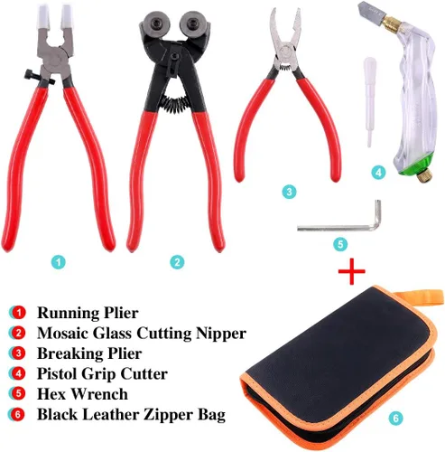 Vista 6 de Hilitchi Alicates para azulejos de vidrio con ruedas, 5 piezas, alicates para correr, alicates para romper Grozer, cortador de vidrio con llave