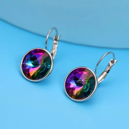 Vista 5 de Aretes de aro redondos de cristales austriacos para mujer, chapados en oro de 14 quilates, hipoalergénicos