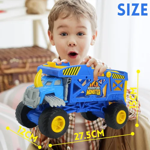 Vista 2 de Monster Trucks Hauler Rhino con 3 mini camiones y lanzamiento de súper rampa, regalo para niños a partir de 3 años