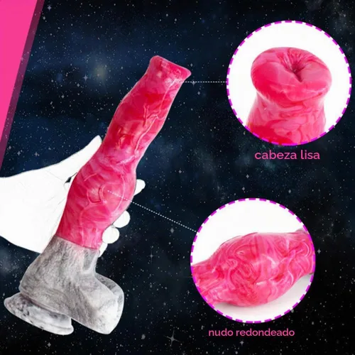Vista 3 de Consolador de silicona artificial de gran tamaño para perro, lobo de silicona, nudo grande, multicolor (rosa+gris)