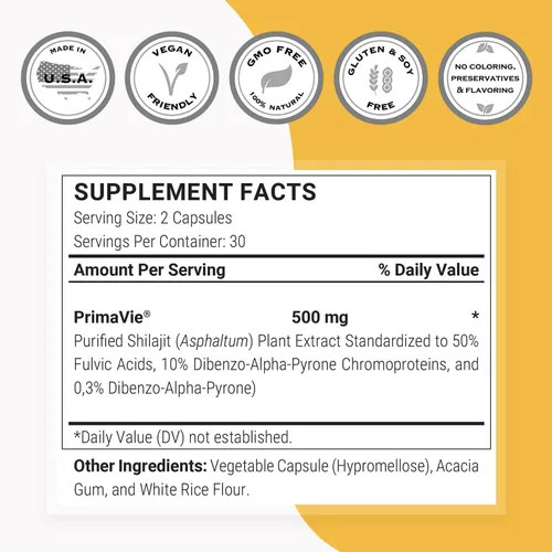 Vista 4 de Supersmart - Super Shilajit 500mg por día (alta potencia) - Suplemento PrimaVie Shilajit - Shilajit Himalaya, purificado y orgánico Sin OMG y sin