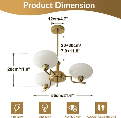 Vista 2 de Candelabros Sputnik dorados de 3 luces, Lámpara de techo de latón cepillado de mediados de siglo, lámpara colgante vintage ajustable estilo granja