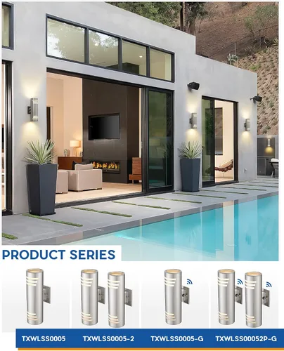 Vista 6 de TENGXIN Luces de pared al aire libre, lámpara de pared exterior con cilindro de acero inoxidable, resistente al agua.