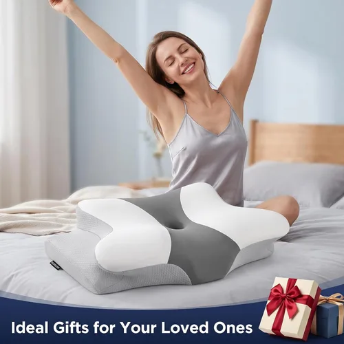 Vista 7 de Almohada cervical para aliviar el dolor de cuello, almohada cervical ergonómica para dormir, almohadas refrescantes de espuma viscoelástica