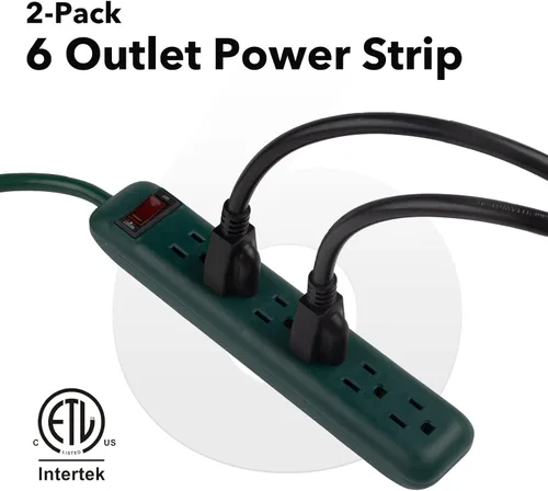 Vista 6 de Clear Power Paquete de 2 regletas de alimentación de 6 tomas con cable corto de 1.5 pies Verde