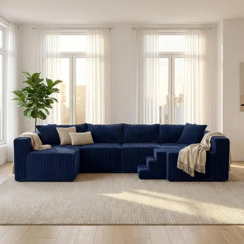 Vista 16 de Claiks - Sofá en forma de U de 128 pulgadas, sofá modular de gran tamaño Negro