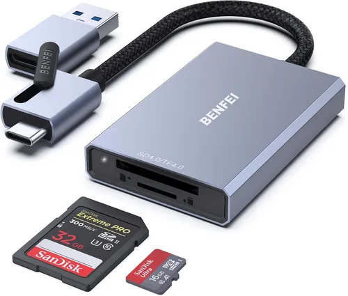 Vista 10 de Lector de tarjetas de memoria, BENFEI 4 en 1 USB 3.0 y USB-C a SD Micro SD Adaptador de lector de tarjetas MS CF, 4 tarjetas de lectura y escritura