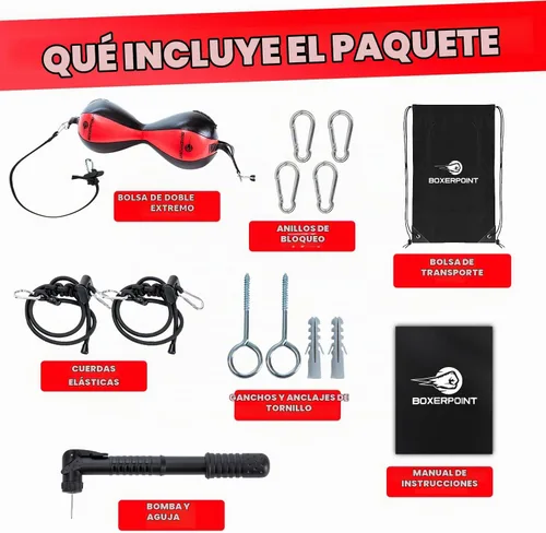 Vista 2 de Bolsa Boxerpoint para Boxeo - Bolsas de Boxeo Premium - Cuero PU Duradero y Cordones Ajustables Bolsa de Boxeo de Doble Extremo, Bolsas de Velocidad