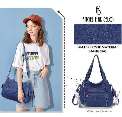 Vista 65 de Angel Barcelo - Bolsa de hombro amplia para mujer, diseño Hobo, cuero lavado