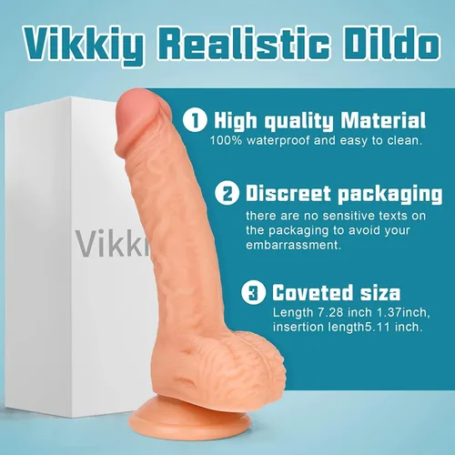 Vista 4 de Vikkiy Consolador realista de silicona suave de 7.3 pulgadas con potente Carne