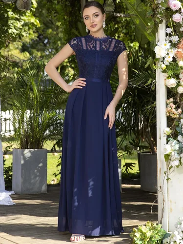 Vista 4 de Miusol Vestido largo formal de dama de honor con cuello redondo y encaje floral para mujer