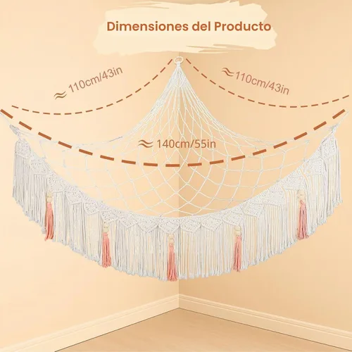 Vista 2 de Esquina de hamaca grande para animales de peluche, capacidad para muchos juguetes de peluche, red de almacenamiento montada en la pared