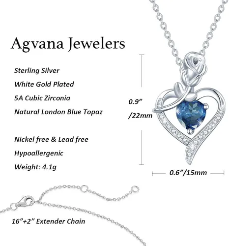 Vista 6 de Collares con dije de piedra de nacimiento, de plata de ley auténtica natural o creada con piedras preciosas, con dije de rosas y corazón