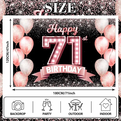 Vista 240 de Cartel de feliz cumpleaños décimo oro rosa, telón de fondo, saludos a 10 años, globos de confeti, decoración temática para niñas de 10 años